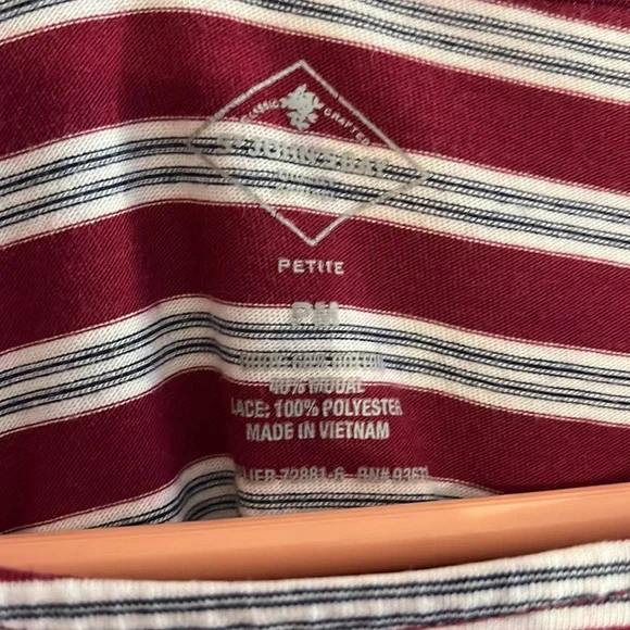 St. John's Bay cherry white navy blue stripes and asymmetrical lace pattern - Picture 4 of 4